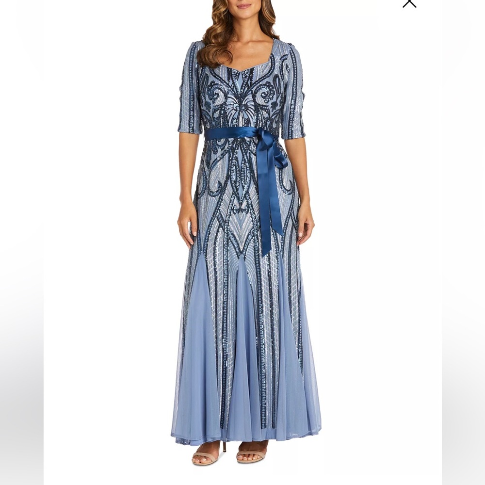R & M Richards Women’s Long Sequined Fit & Flare Dress